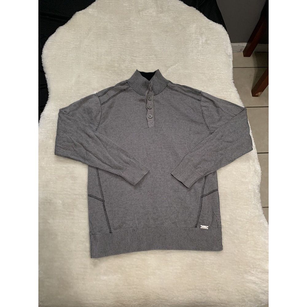 Buckle‎ Black Mens Pullover Athletic Fit Gray 1/4 Button Sweater Size Medium